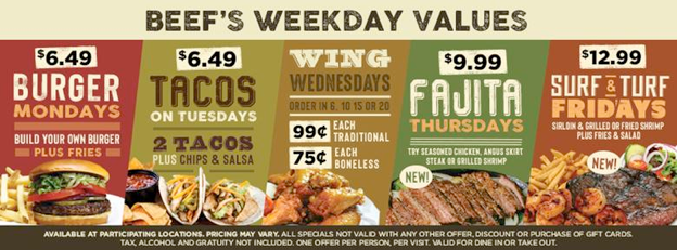 Beefs Weekly Specials 8-18